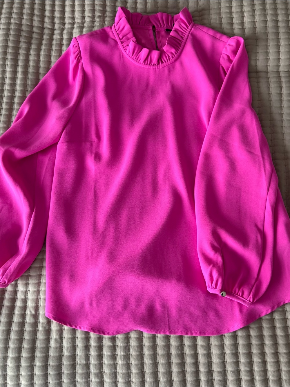 J. Crew Women’s Ruffle Neck Long Sleeve Top - Hot Pink